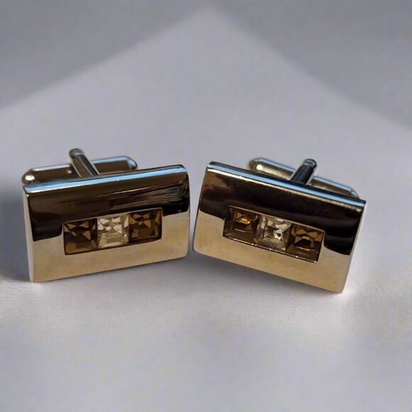 Unbranded Other - Vintage Silver Tone Cufflinks – Rectangular Design with Faceted Stones